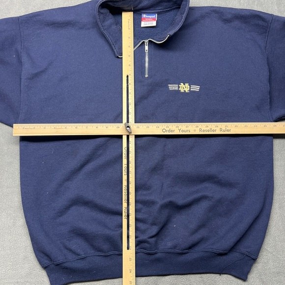 Note Dame 1/4 Zip Sweater Size 2XL Embroidered Logos Champion Brand Blue - Picture 10 of 11